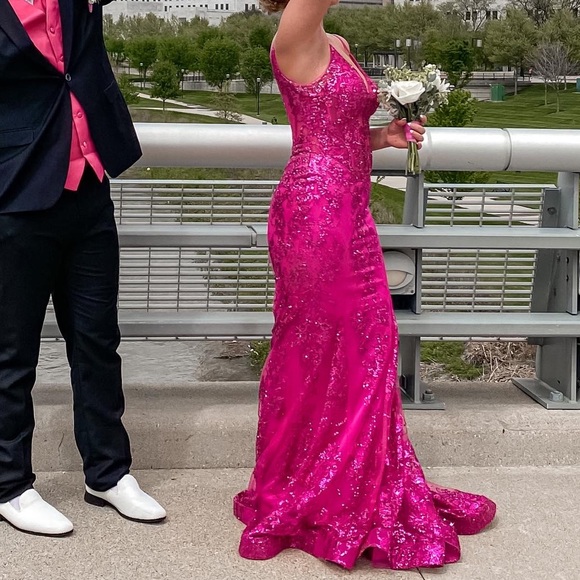 Cinderella Divine Hot Pink Prom Dress - Picture 5 of 7